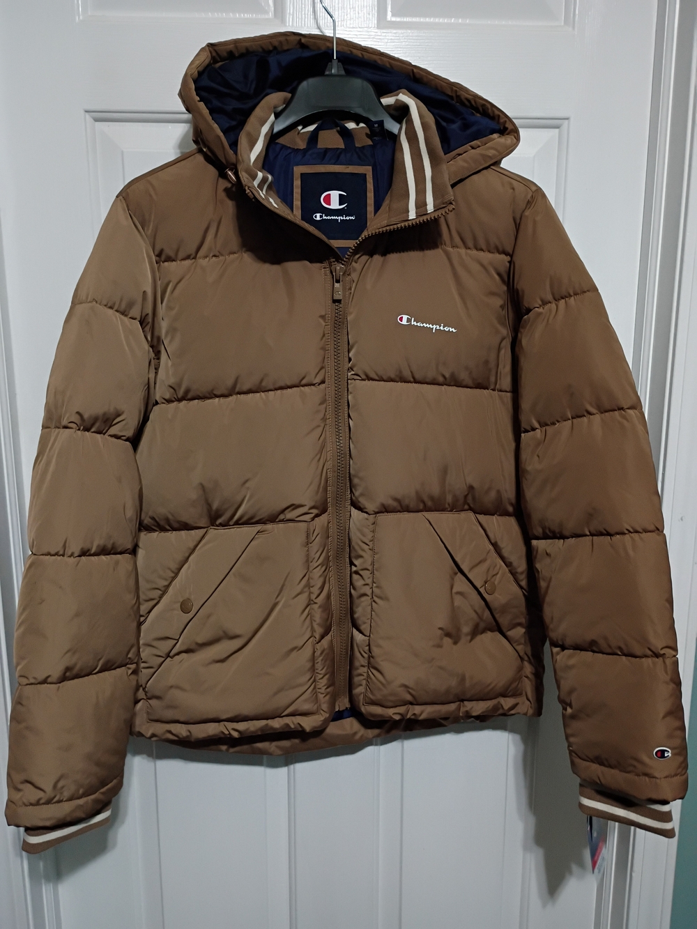 Champion Brown Hooded Puffer Jacket. NEW